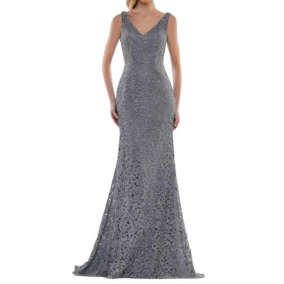 NEW MARSONI BY COLORS lace a-line gown in wedgewood